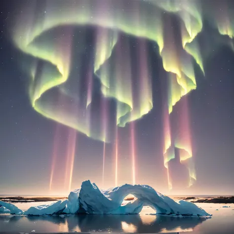 (extreme light，fritillary light，Northern Lights，Conspicuous group of auroras，Aurora Falls，Aurora Beach，Aurora Wave，The entire sky was filled with aurora borealis，Changeable colors，Starcloud，starrysky，black hole：1.55），This is a surreal complex CG rendering....