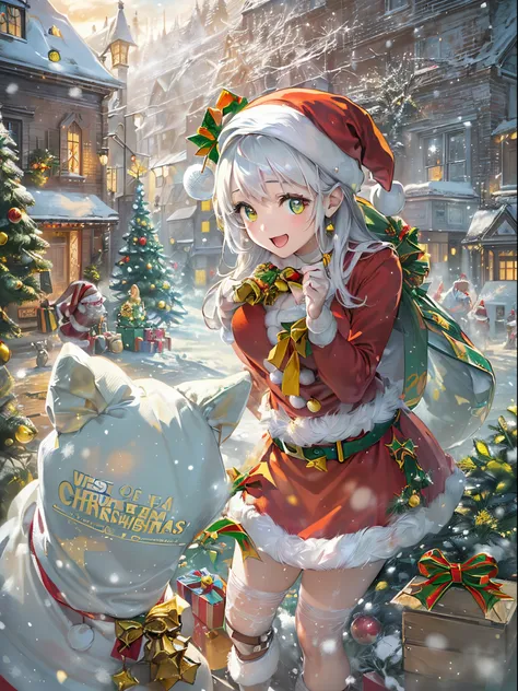 ((Finest quality)),(超A high resolution),(ultra-detailliert),(Meticulous portrayal),((Best Anime)),(Finest works of art),(Ultra-Precision Art),(The art of astounding depiction,Overwhelming depiction:1.5), (white Christmas:1.6), (Female Santa Claus:1.5),a sm...