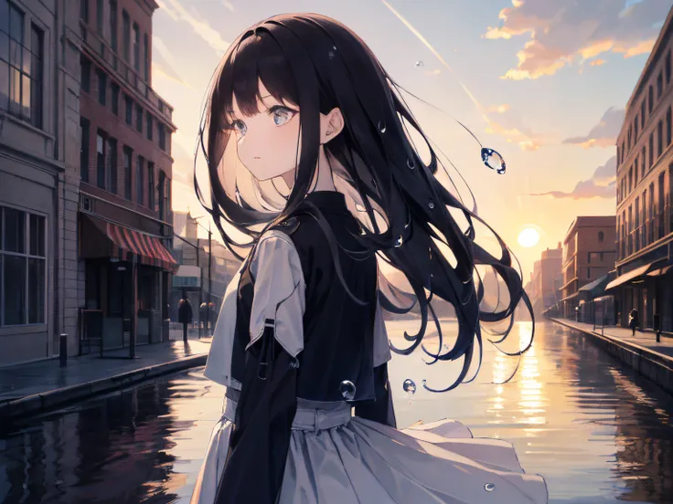 (Background), Masterpiece, Best Quality,illustartion, wallpapers, ultra detail, absurdress, 1girl, 独奏, (fluid hair:1.2), beautiful detail eyes,
Bangs, Cowboy shot, Long hair, magical girl, white colored hair, waves,  water,  water drop, looking at the side...