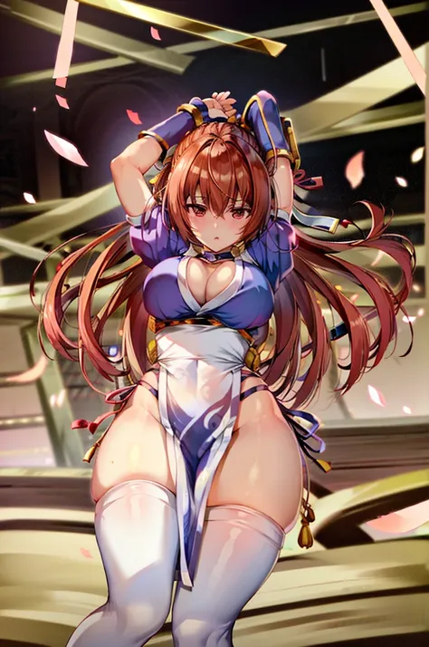 (masterpiece, best quality:1.3)
KasumiDOA, 1girl, solo, long hair, breasts, looking at viewer, bangs, large breasts, brown hair, thighhighs, dress, ribbon, cleavage, brown eyes, medium breasts, underwear, standing, panties, hair ribbon, braid, short sleeve...