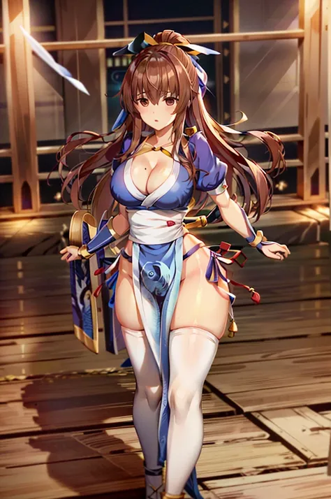 (masterpiece, best quality:1.3)
KasumiDOA, 1girl, solo, long hair, breasts, looking at viewer, bangs, large breasts, brown hair, thighhighs, dress, ribbon, cleavage, brown eyes, medium breasts, underwear, standing, panties, hair ribbon, braid, short sleeve...