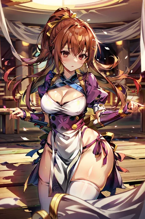 (masutepiece, Best Quality:1.3)
Kasumido, 1girl in, Solo, Long hair, breasts, Looking at Viewer, Bangs, Large breasts, Brown hair, thighs thighs thighs thighs, Dress, bow ribbon, cleavage, Brown eyes, medium breasts, Underwear, Standing, Panties, Hair Ribb...