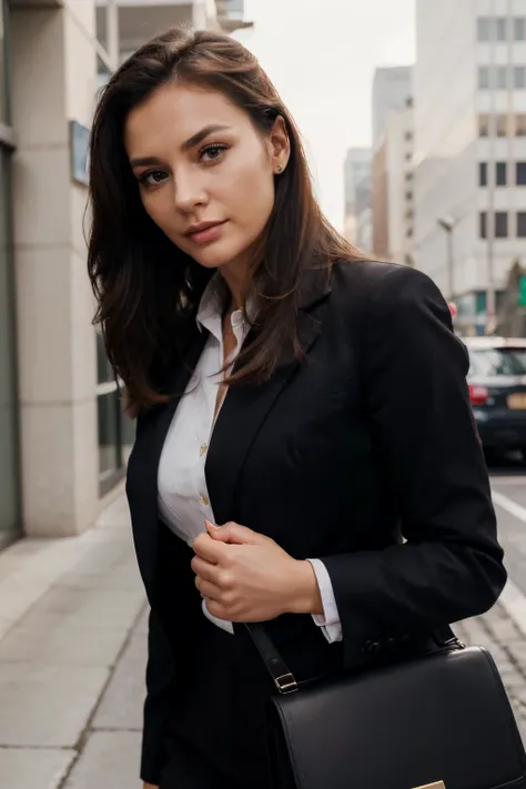 businesswoman,30 years old,[[[Close-up]]],fine wrinkles on the face,(best quality,highres:1.2),vivid colors,sharp focus,professional,sharp business attire,confident expression,hairstyle with a neat bun,intelligent eyes,strong charisma,well-groomed nails,im...