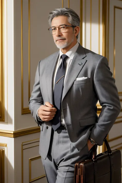 (old man,business tycoon,suit,European style,distinguished,wealthy:1.1,gray hair,wisdom,mature,confident,successful,high status,impressive,expensive suit,tailored fit,elegant tie,shining shoes:1.1,leather briefcase:0.9,sophisticated,dapper,refined,sharp:1....