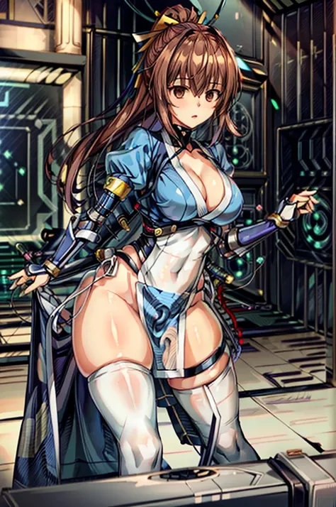 (masterpiece, best quality:1.3)
KasumiDOA, 1girl, solo, long hair, breasts, looking at viewer, bangs, large breasts, brown hair, thighhighs, dress, ribbon, cleavage, brown eyes, medium breasts, underwear, standing, panties, hair ribbon, braid, short sleeve...