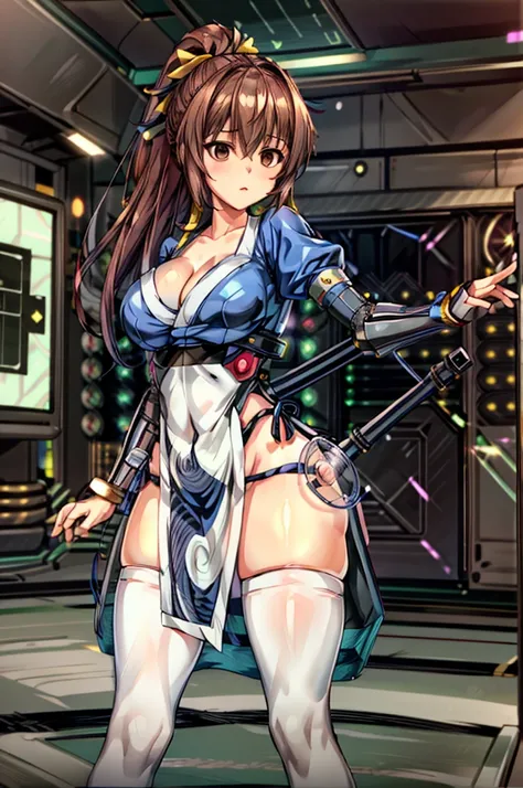 (masterpiece, best quality:1.3)
KasumiDOA, 1girl, solo, long hair, breasts, looking at viewer, bangs, large breasts, brown hair, thighhighs, dress, ribbon, cleavage, brown eyes, medium breasts, underwear, standing, panties, hair ribbon, braid, short sleeve...