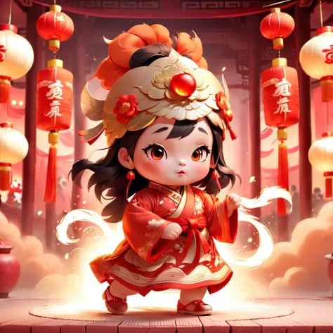 game character design，3d character rendering，(((vector illustration style)))，(1 chubby child，wearing traditional chinese new yea...