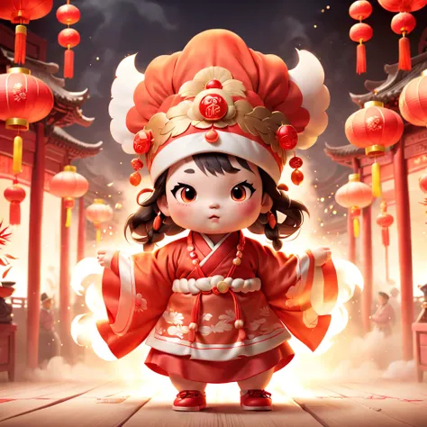 game character design，3d character rendering，(((vector illustration style)))，(1 chubby child，wearing traditional chinese new yea...