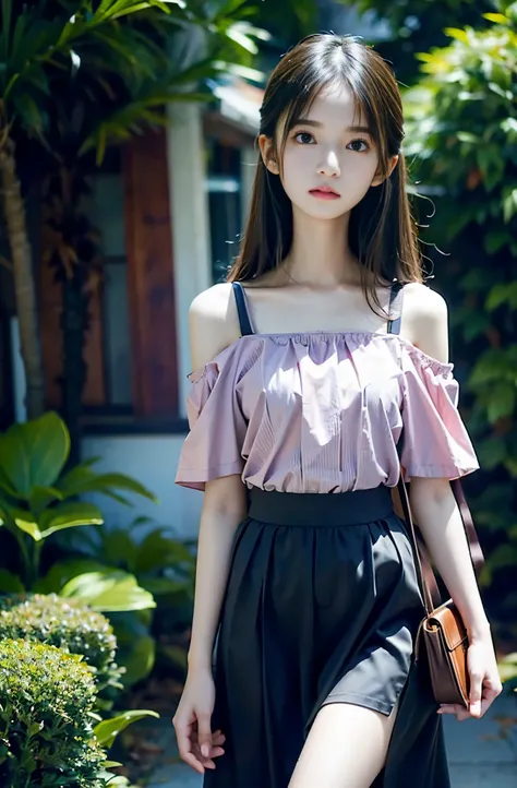 slender１４Year old girl、Off-the-shoulder tops