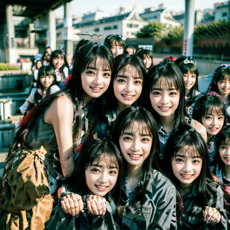 a picture、(((multiple girls))),((((6+girls)))),((((100girls)))),(((1000girls)))、((((100 Girls))))、(((crowd shot))),Women only、The same face、School Uniform、12 years old、Long black hair、100 cute girls、ssmile、Selfie stick、‎Classroom、Raw photo、(((Large group))...