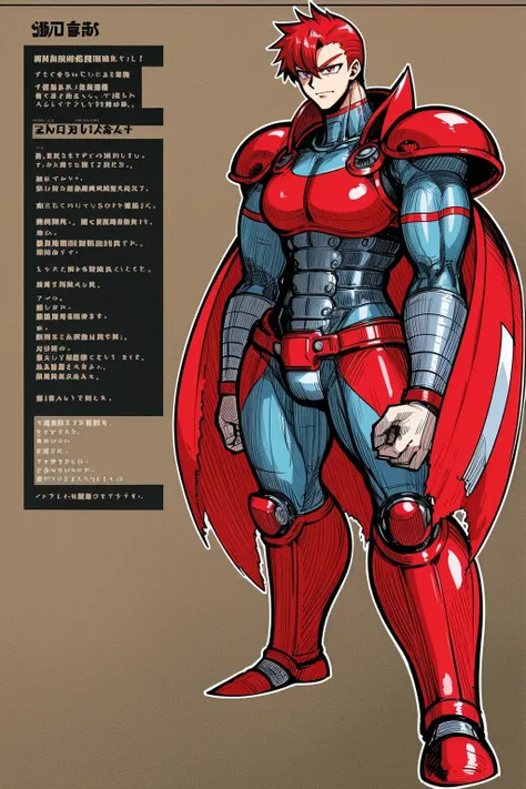 ,, red hair,sentai armor, superhero, metal hero, standing, solo focus, living hair, long hair,mature male,flatchest