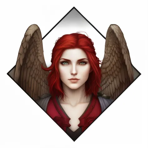 tem uma mulher ruiva e asas de anjo, raven winged female vampire, fantasy rpg symmetrical portrait, symmetrical portrait rpg avatar, Retrato do Anjo da Morte, Retrato do personagem Baldurs Gate, No estilo de Anne Stokes, inspirado em Anne Stokes, humano al...