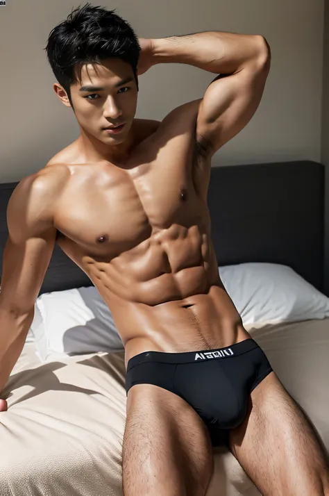 arafed man in a black mesh underwear posing for a picture, black underwear, asian male, model with attractive body, male model, sexy masculine, lean man with light tan skin, strong masculine features, underwear ad, wonbin lee, male body, asian man, south k...