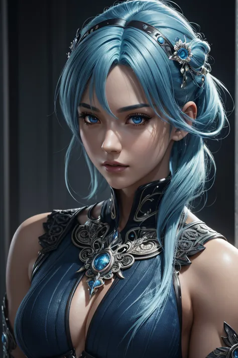 a close up of a woman with blue hair and a blue wig, 4 k detail fantasy, 2. 5 d cgi anime fantasy artwork, hyperdetailed fantasy character, 4k highly detailed digital art, 8k high quality detailed art, 3 d render character art 8 k, detailed digital 2d fant...