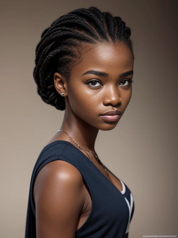 superbe fille africaine, cheveux coupe, yeux bleus, cheveux noir, cheveux courts, hyper realistic