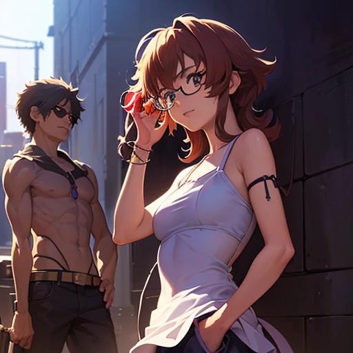 Neo-(Photorealistic - Key Shot - Cowboy - Bebop Anime Illustration - Interpretation of ist)- A shy and timid girl with glasses、Gaining confidence and courage from being given magical powers、Embark on a quest to save the world from the evil Overlord.