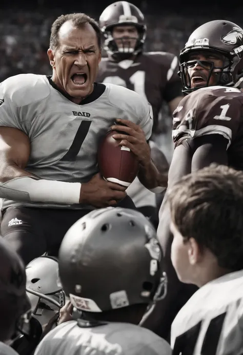 An image of the character angrily yelling at his kids, with veins popping out of his forehead.,original,50 year old while male that is a football coach and is visibly upset