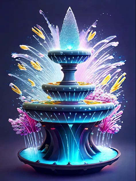 ((1 fantastic fountain，spring water spray: 1.8))，a cartoon illustration，Stars twinkling in the sky in a vivid color gradient。Immerse yourself in a mysterious world full of magical elements（The weight is 0.9）