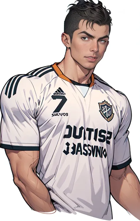 Close up of man wearing soccer uniform and holding soccer ball, Inspired by Sava Šumanović, official fan art, Portrait of Cristiano Ronaldo, 3D rendering of Jerma 9 8 5, Artwork inspired by Juraj Julije Klović, Kentaro Miura manga art style, Official Art, ...