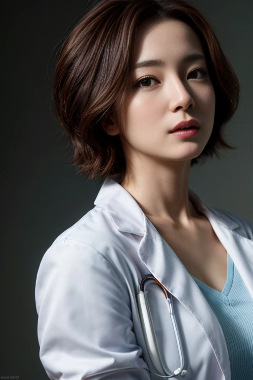 Photorealistic beautiful doctor、stunningly beautiful、doctors white coat, Doctor Fashion、(top-quality、8K、32K、​masterpiece、nffsw:1.3)、超A high resolution,(Photorealsitic:1.4),Raw photography, Detailed face,,Beautiful Short hair, ((Doctor Style)), , tight skir...