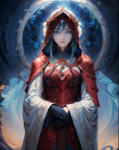 Masterpiece, simple, Blue hair, Cyan eyes, mantle, a perfect face, languid face, A Resolute Face, arrogance, Simple dress, Armor dress, closed simple dress, europe, crusade