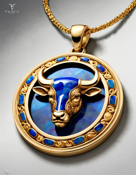 Item design, pendant design, Logo design， (A pendant design for Taurus), （Set double opal）, Black gold border, lapis lazuli，turquesa，black shell，Taurus symbol, Golden simple small calf head Van Cleef &amp; Arpels & alpes , cartier, Background with: The whi...