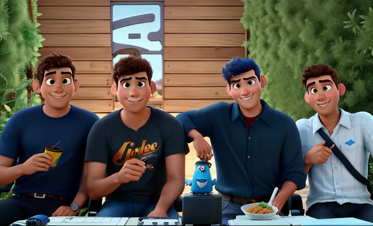 Quatro homens estilo filme pixar, em alta qualidade