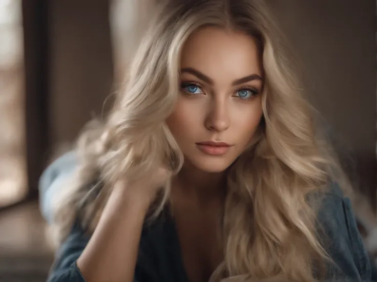 arafed woman fully , sexy girl with blue eyes, ultra realistic, meticulously detailed, portrait sophie mudd, blonde hair and large eyes, selfie of a young woman, violet myers, without makeup, natural makeup, looking directly at the camera, face with artgra...