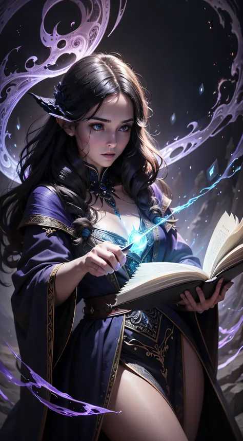 (best quality,4k,8k,highres,masterpiece:1.2),ultra-detailed,(realistic,photorealistic,photo-realistic:1.37),wizard,magician,magical whirlwind,enchanted,glowing dust,tall broad-shouldered,long hair,tattoos,illustration,magic,spell-casting,detailed robe,shim...