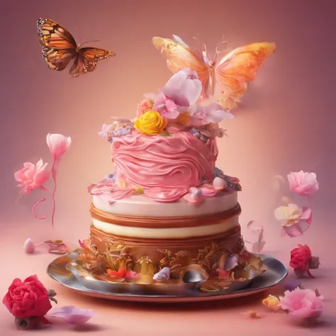 projected inset, Rococo style, hyper HD, masutepiece, ccurate, Super Detail, high details, awardwinning, High quality, 8K
（Close up of royal premium tea cup and whipped cream cake），（scoop，fresh flowers，butterflys，Chocolate）（Perfect integration：1.37），Surrea...