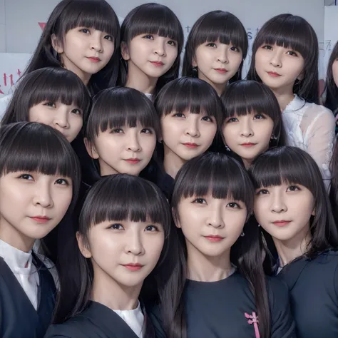 raw photo、(((multiple girls))),((((6+girls)))),women only、the same face、school uniform、12 years old、long black hair、10 cute girl...