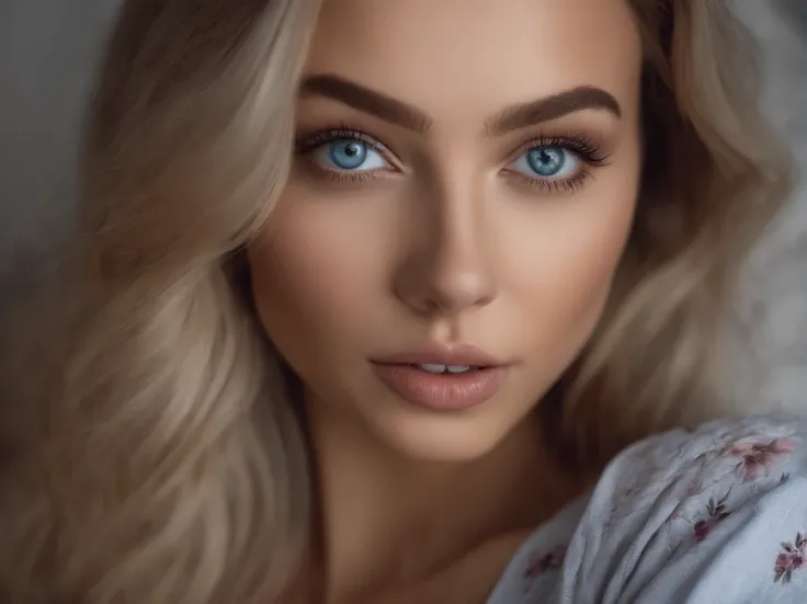 arafed woman fully , sexy girl with blue eyes, ultra realistic, meticulously detailed, portrait sophie mudd, blonde hair and large eyes, selfie of a young woman, violet myers, without makeup, natural makeup, looking directly at the camera, face with artgra...