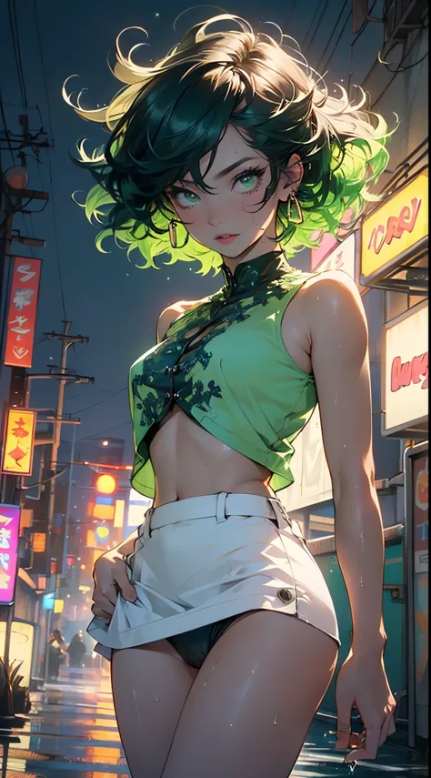 girl youtuber,(((1girl))),((extremely cute and beautiful green curly-haired girl)),

(short breasts:1.4),big butt,(((green curly hair:1.35,very curly hair,colored inner hair,ear breathing,short hair))),(((green_eyes:1.3))),intricate eyes,beautiful detailed...