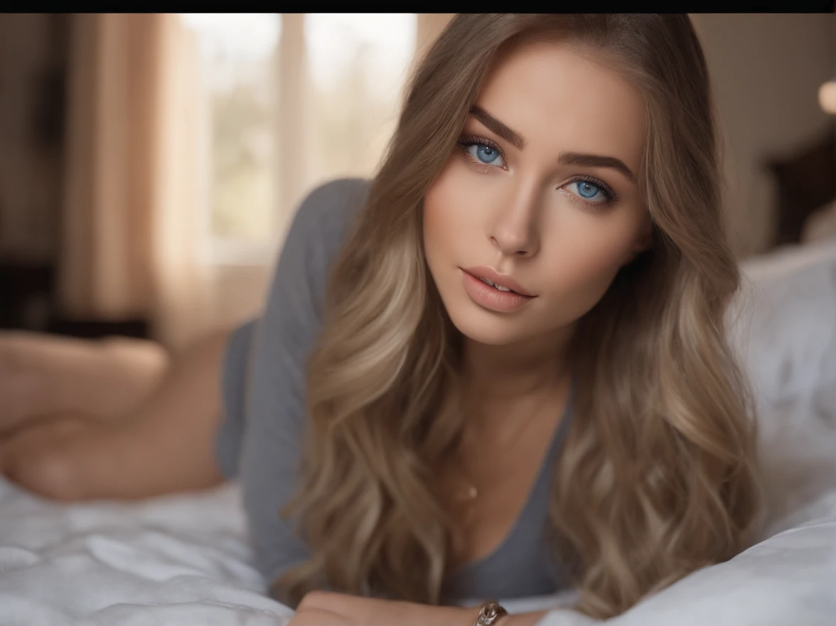 arafed woman fully , sexy girl with blue eyes, ultra realistic, meticulously detailed, portrait sophie mudd, blonde hair and large eyes, selfie of a young woman, bedroom eyes, violet myers, without makeup, natural makeup, looking directly at the camera, fa...