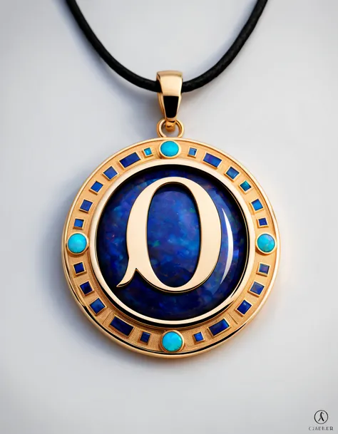 pendant design,Logo design，European and American minimalist style， (Letter A pendant design), （double opal：1.0）, Black gold border, lapis lazuli，turquesa，black shell，Van Cleef & Arpels & alpes  ，cartier, 
Background with: The white,The content is very deta...