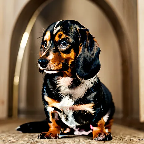 "Produces ultra-high-resolution images of chic miniature Dachshund dogs, In classic poses . Advanced macro photography techniques are used to bring out the intricate details of the miniature Dachshund dogs coat, mustache, e olhos expressivos. exposure."

P...