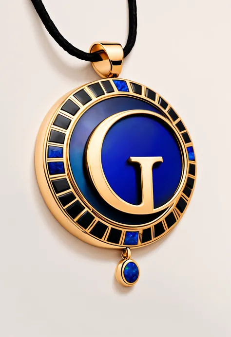 pendant design,Logo design，European and American minimalist style， (Letter G pendant design), （double opal：1.0）, Black gold border, lapis lazuli，turquesa，black shell，Van Cleef & Arpels ,cartier, Background with: The white,The content is very detailed, Best...