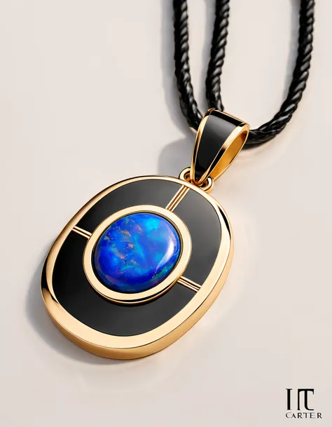 pendant design,Logo design，European and American minimalist style， (letter i pendant design), （double opal：1.0）, Black gold border, lapis lazuli，turquesa，black shell，Van Cleef & Arpels & alpes ,cartier, 
Background with: The white,The content is very detai...