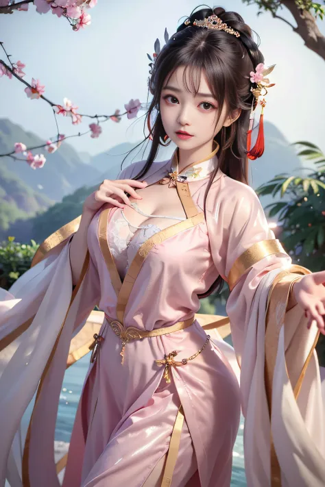 a princess 8 yeald old cute hanfu  dynasty open v-chested clothes royal, all pictures, wet body of thin silk fabric, thin silk l...