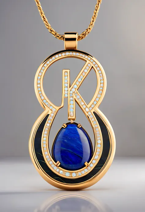 pendant design,Logo design，European and American minimalist style， (Letter K pendant design), （double opal：1.0）, Black gold border, lapis lazuli，turquesa，black shell，Van Cleef & Arpels & alpes & alps ,cartier, Background with: The white,The content is very...