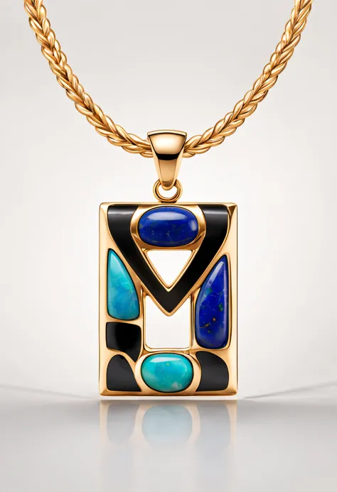 pendant design,Logo design，European and American minimalist style， (Letter U pendant design), （double opal：1.0）, Black gold border, lapis lazuli，turquesa，black shell，Van Cleef & Arpels & alpes & alps ,cartier, Background with: The white,The content is very...