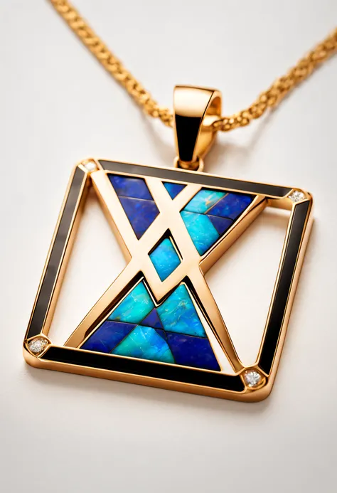 pendant design,Logo design，European and American minimalist style， (Letter X pendant design), （double opal：1.0）, Black gold border, lapis lazuli，turquesa，black shell，Van Cleef & Arpels & alpes & alps ,cartier, Background with: The white,The content is very...