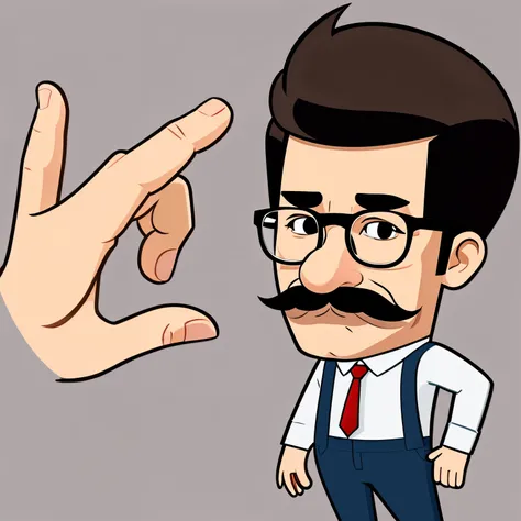 standing with hand on her hip、Cartoon of a man with glasses and a mustache