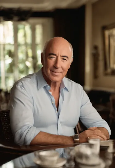 A photo of David Geffen meeting with prominent film directors and screenwriters in a private salon.,original,In terms of appearance, Geffen is typically seen in smart-casual attire, projecting a professional yet approachable image befitting his status as a...