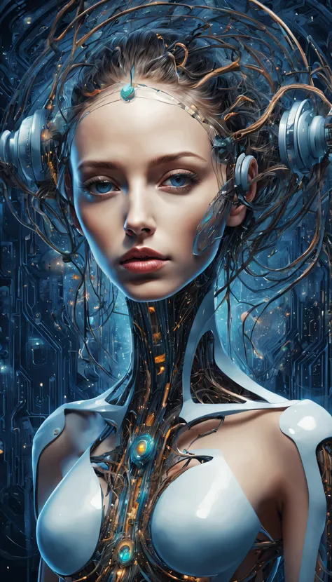 Artistic rendering, conceptual illustration, psychology of artificial intelligence, neural networks [abstract], human-machine interaction [emotional], futuristic aesthetics, deep learning algorithms, surreal interpretation, technology integration, (Female:...