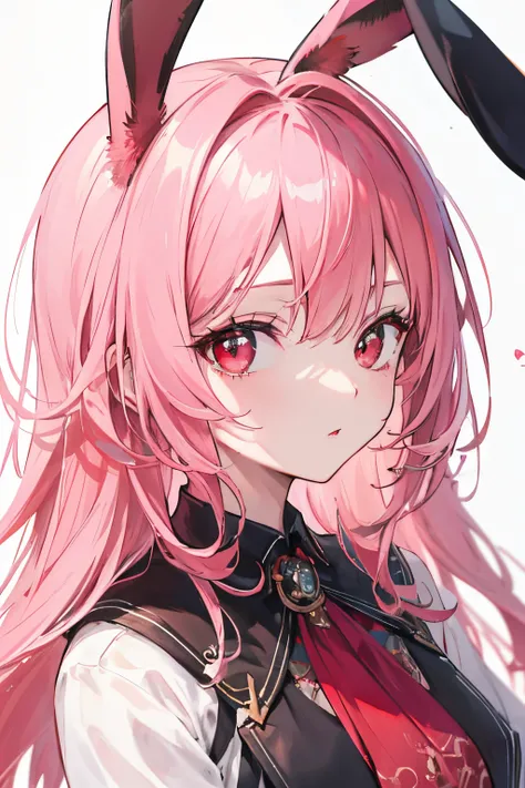 ((best quality)), ((masterpiece)), (detailed), perfect face, pink hair, red eyes, rabbit ears