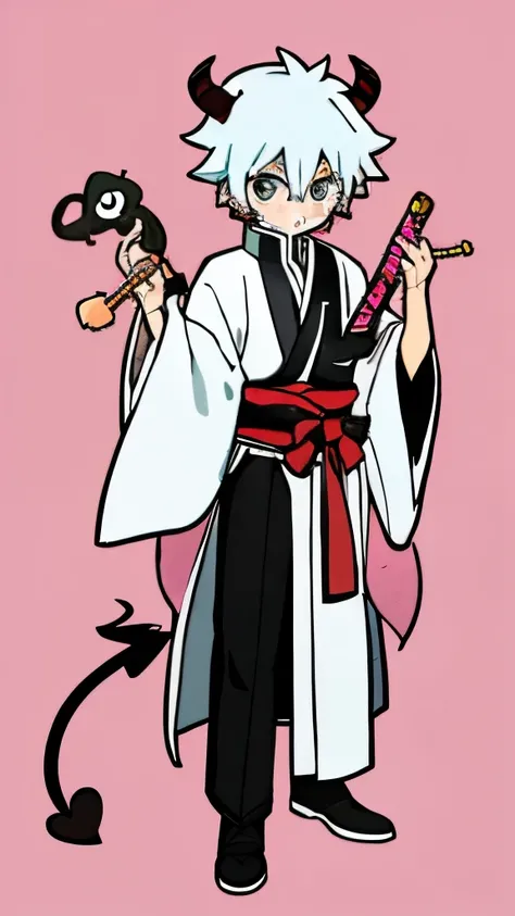 anime character with sword in hand and pink background, handsome guy in demon slayer art, Bleach Manga Style, flowing hair and long robes, demon slayer rui fanart, demon slayer artstyle, kimetsu no yaiba, official fan art, detailed fanart, Tsurumaki Kazuya...