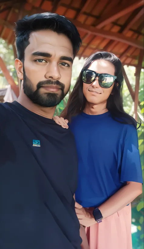 there is a man and woman standing together in a gazebo, lovely couple, connected with hanging bridge!!, photo taken with canon 5d, in front of a forest background, vacation photo, jungles in the background, taken in zoo, in jungle forest !!!, shot on nikon...