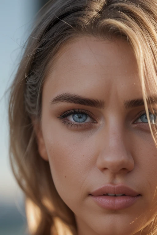 close up of face,  Beautiful eyes, Clear eyes, Detailed eyes, Beautiful eyes, Symmetrical eyes, ((Adriana Lima)), athletic body, amazing eyes, taken with 85mm lens, a beautiful (blond hair), long hair,30 year old, woman, summer dress, hair is pig tails, in...