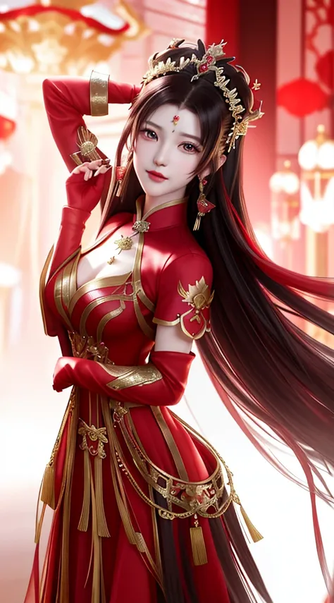 a close up of a woman in a red dress with long hair, beautiful alluring anime woman, a beautiful fantasy empress, inspired by Du Qiong, seductive tifa lockhart portrait, ((a beautiful fantasy empress)), seductive anime girl, beautiful anime woman, glamorou...